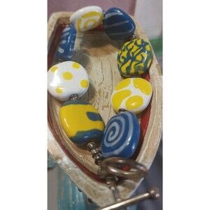 Cute colorful bracelet either glass or clay? Toggle clasp 8.5"